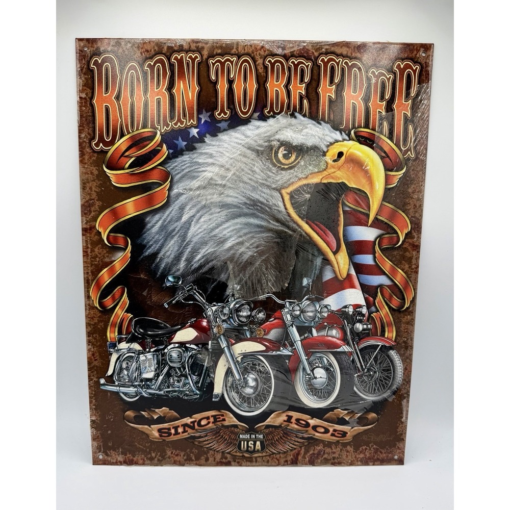 BORN FREE EAGLE Since 1903 V-Twin Motorcycle Tin Sign biker garage club shop